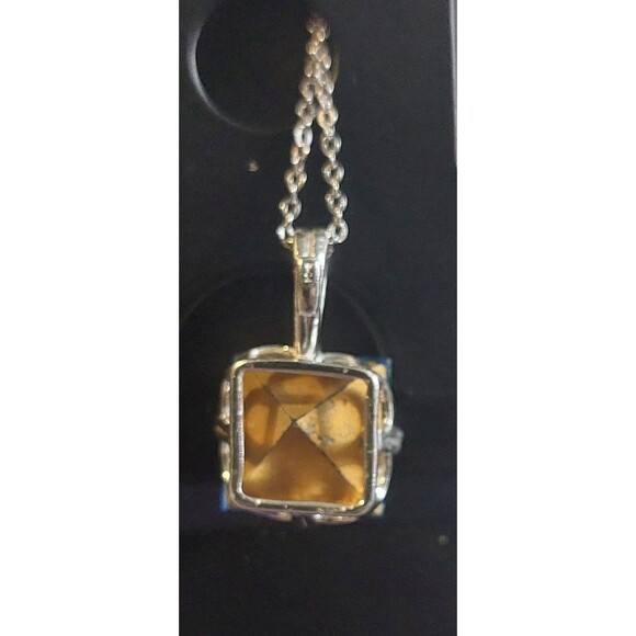 Large 12mm rare teal square uranium rhinestone set in sterling 20" 925 chain - Picture 9 of 12